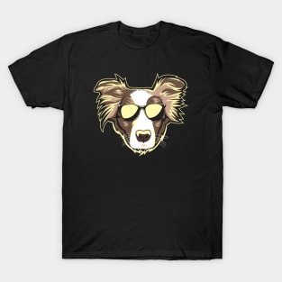 Border Collie Face Neon Brown T-Shirt